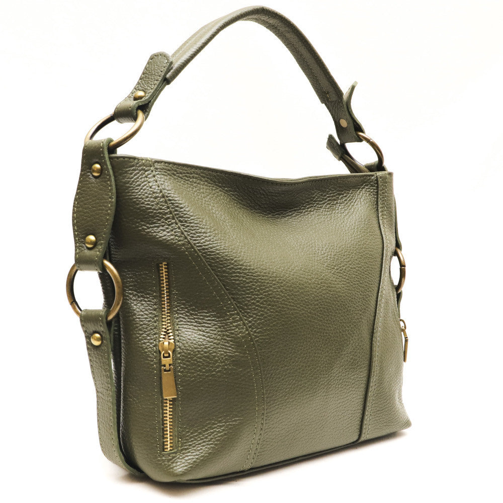 Sac à main en cuir grainé italien SETE B Kaki
