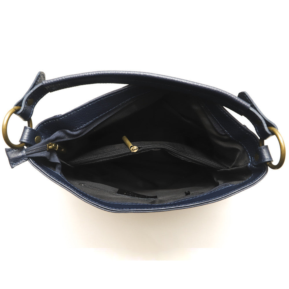 Sac à main en cuir grainé italien SETE B Bleu marine