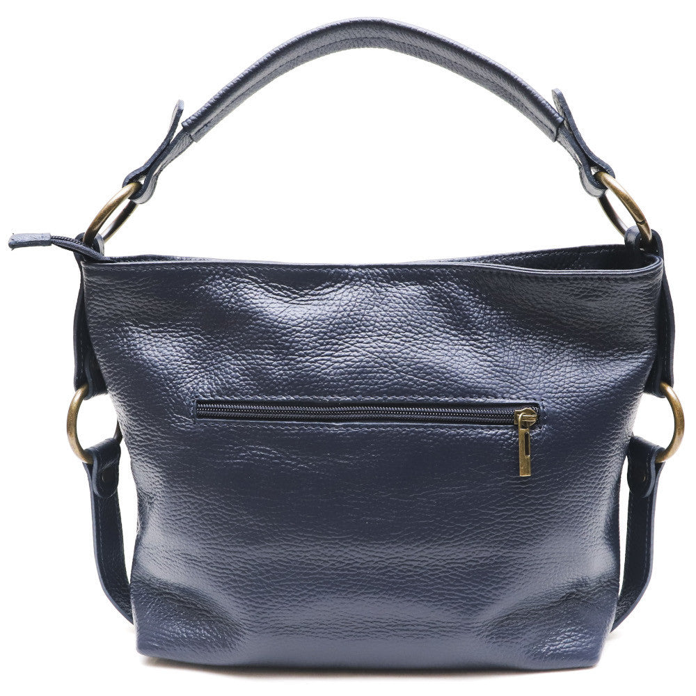 Sac à main en cuir grainé italien SETE B Bleu marine