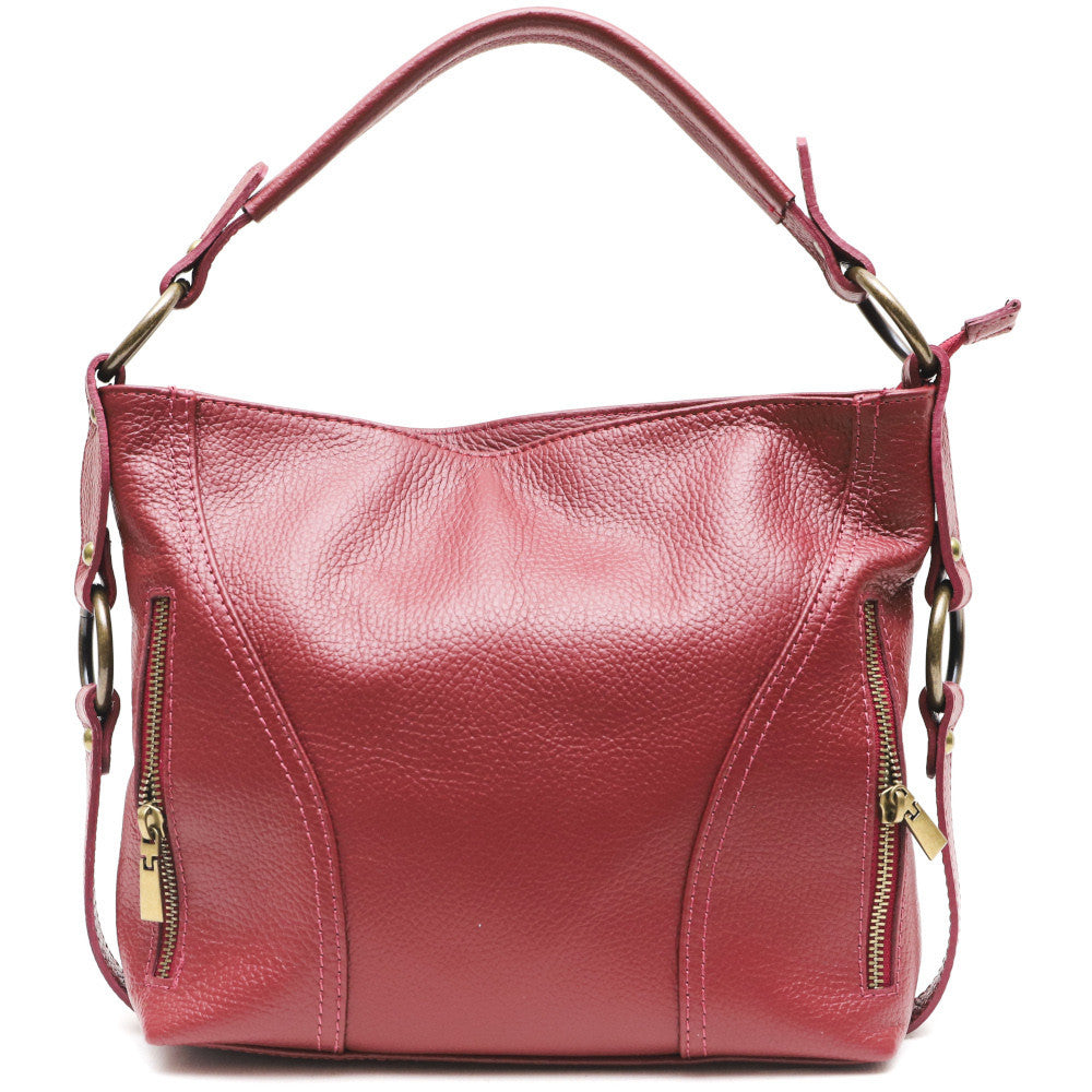 Sac à main en cuir grainé italien SETE B Rouge magenta