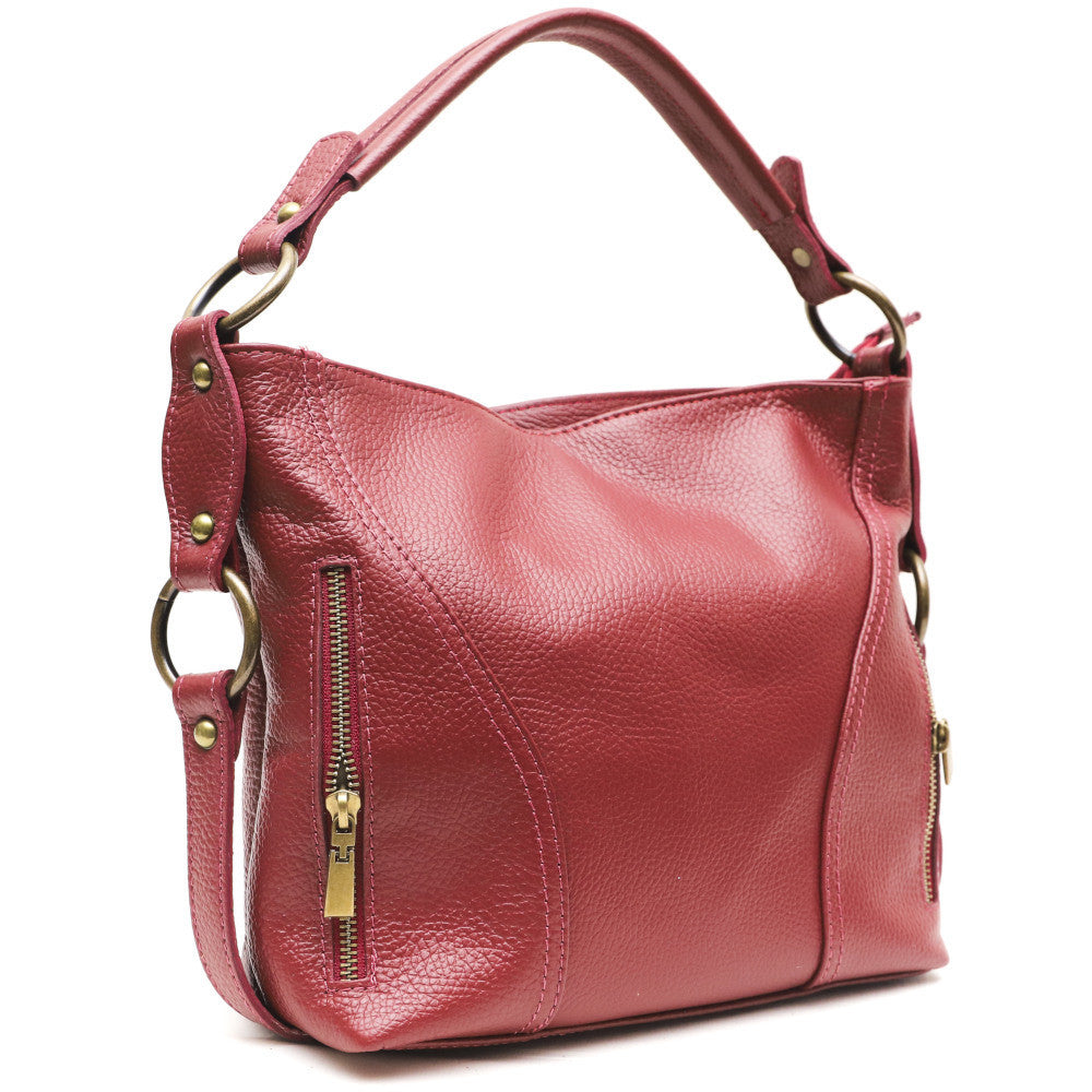 Sac à main en cuir grainé italien SETE B Rouge magenta