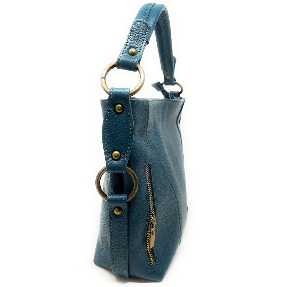 Sac à main en cuir grainé italien SETE B Bleu vert canard