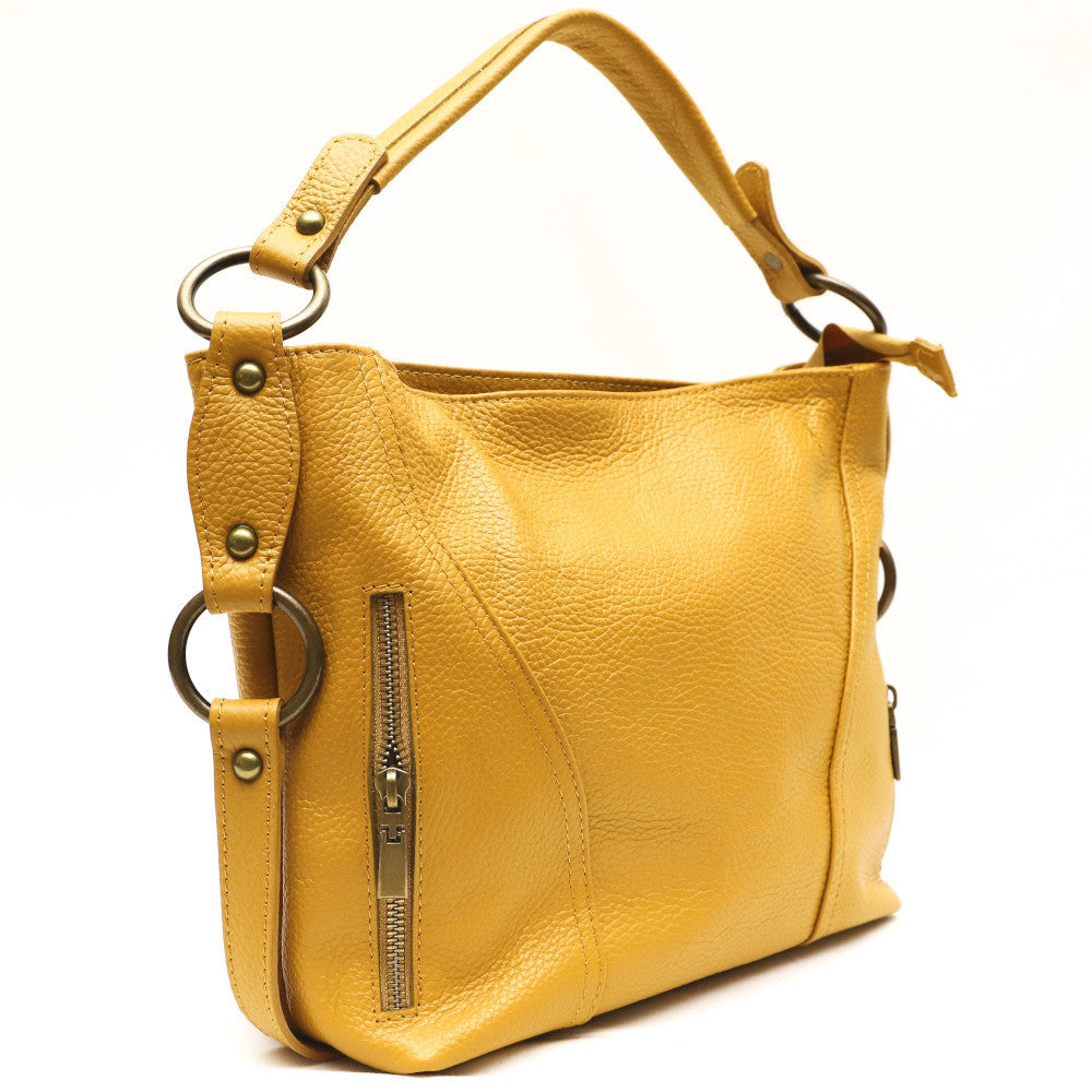 Sac à main en cuir grainé italien SETE B Jaune Moutarde