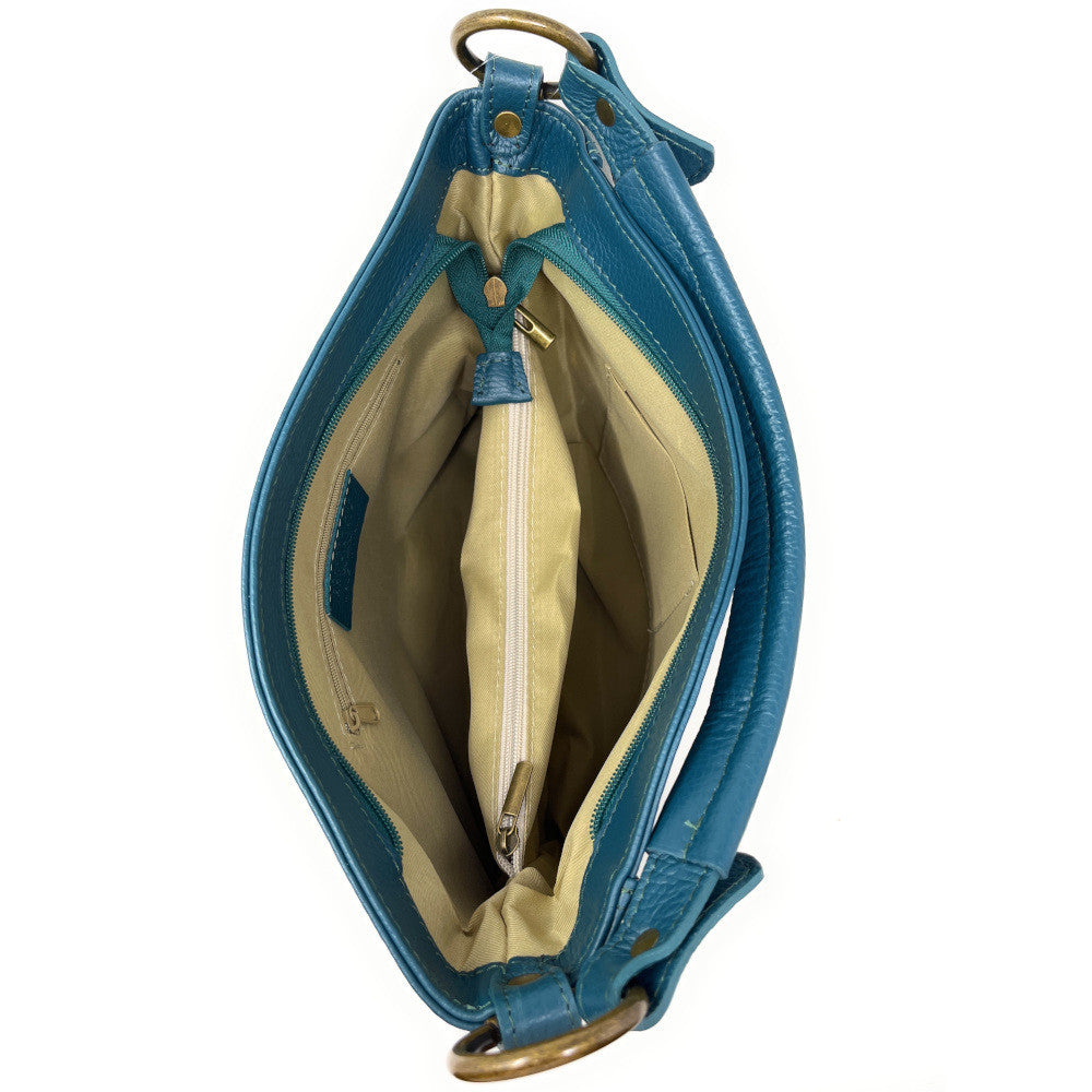 Sac à main en cuir grainé italien SETE B Bleu vert canard