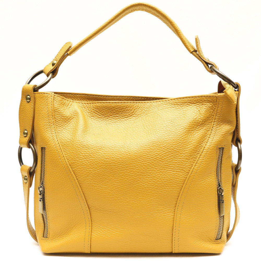 Sac à main en cuir grainé italien SETE B Jaune Moutarde
