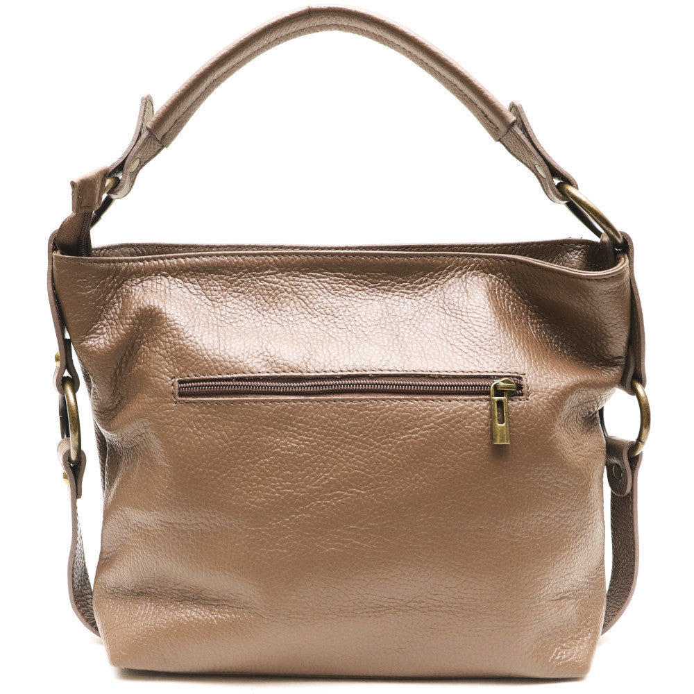 Sac à main en cuir grainé italien SETE B Taupe foncé