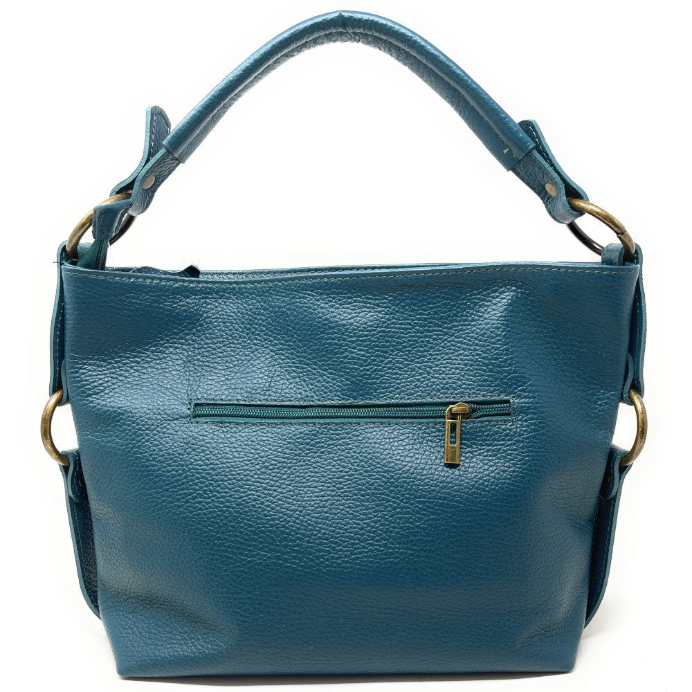Sac à main en cuir grainé italien SETE B Bleu vert canard