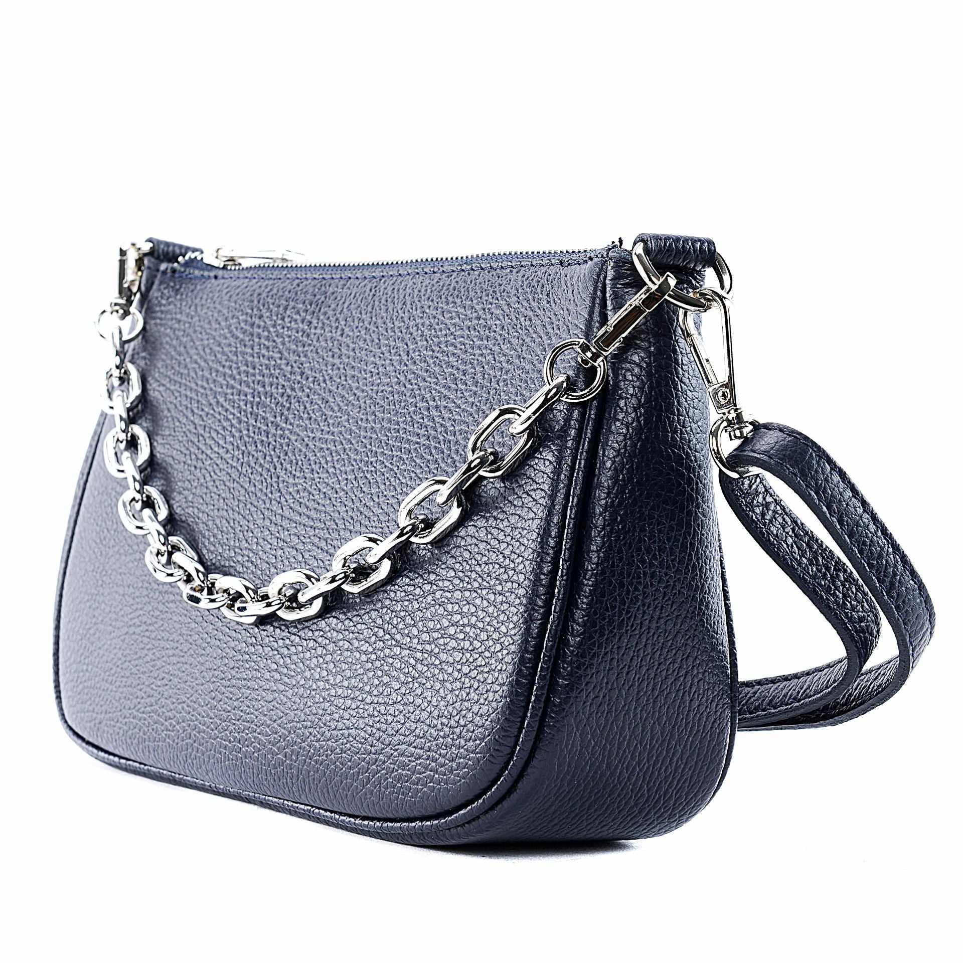 Sac french stick en cuir grainé VICTORIA Bleu marine