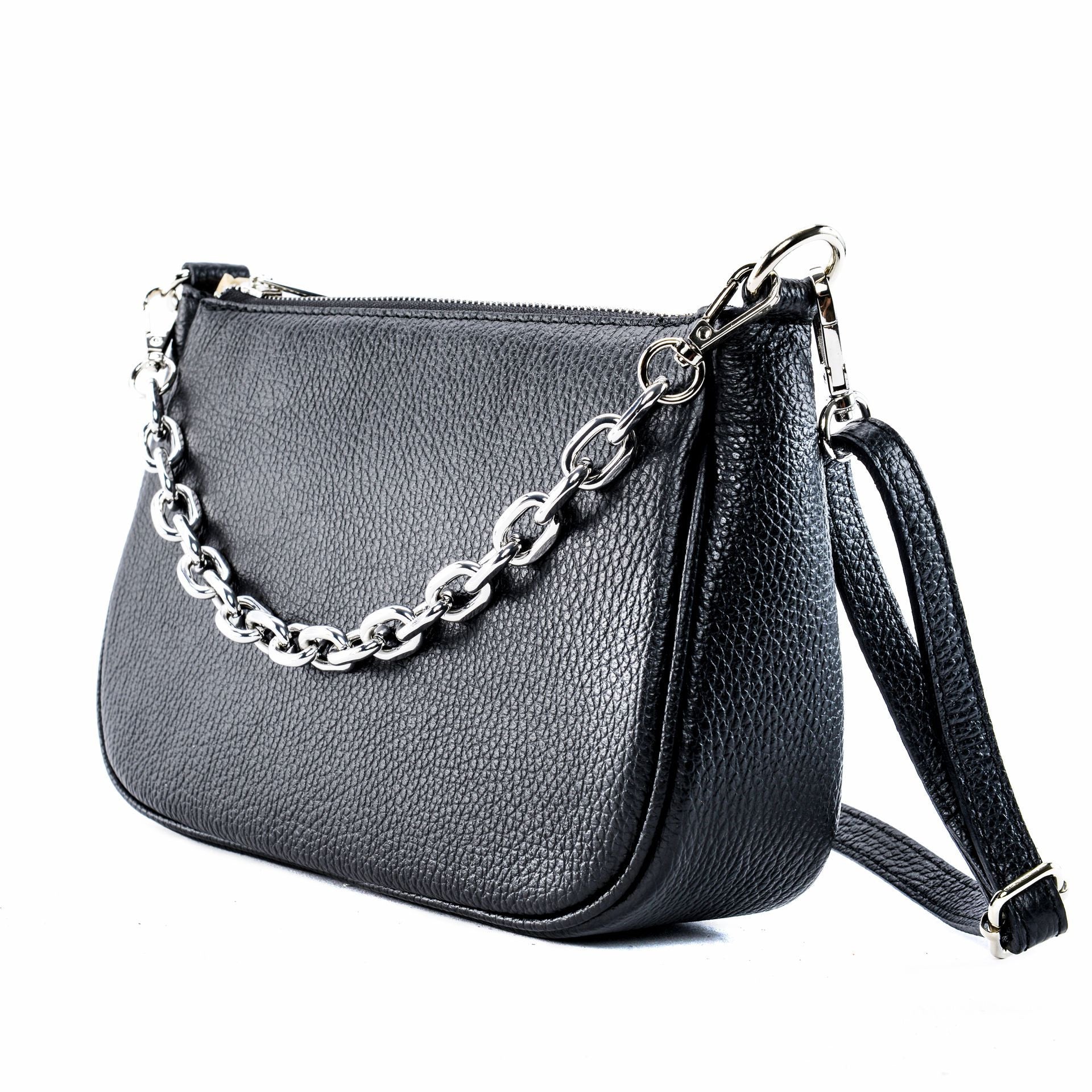 Sac french stick en cuir grainé VICTORIA Noir