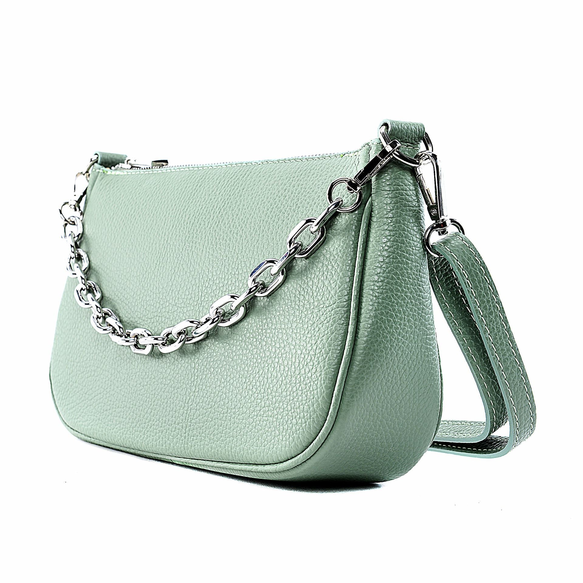 Sac french stick en cuir grainé VICTORIA Vert pastel