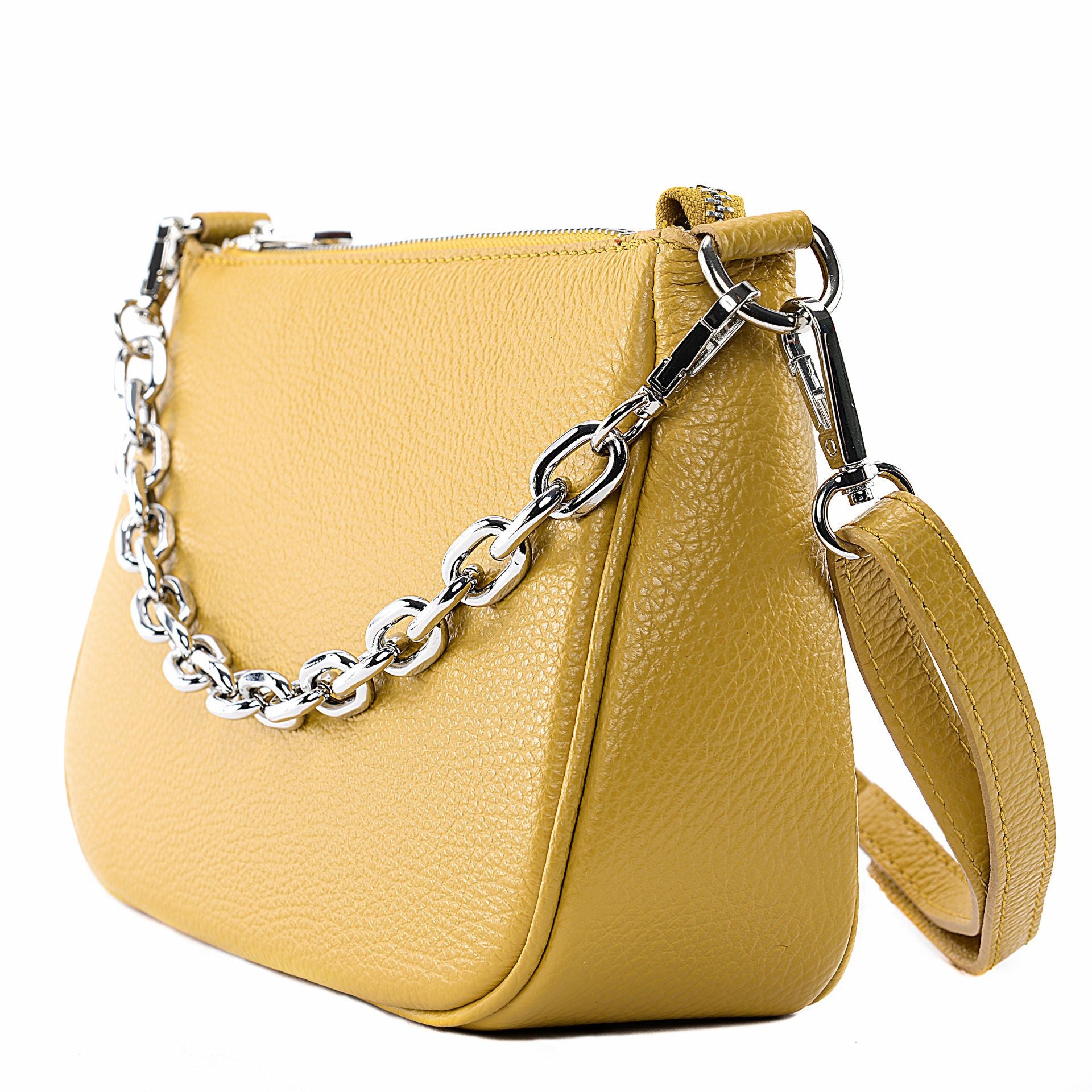 Sac french stick en cuir grainé VICTORIA Jaune Moutarde