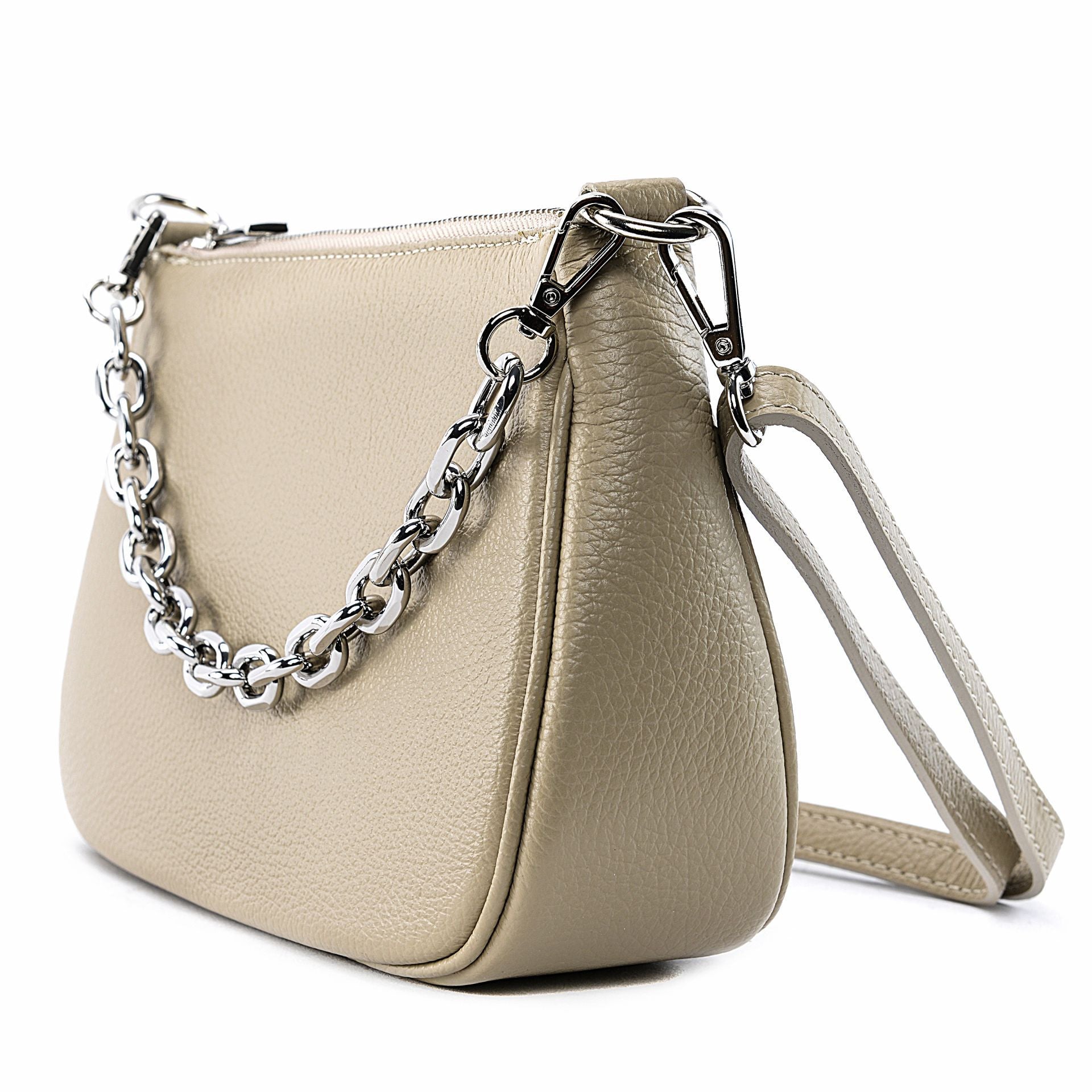 Sac french stick en cuir grainé VICTORIA Taupe clair