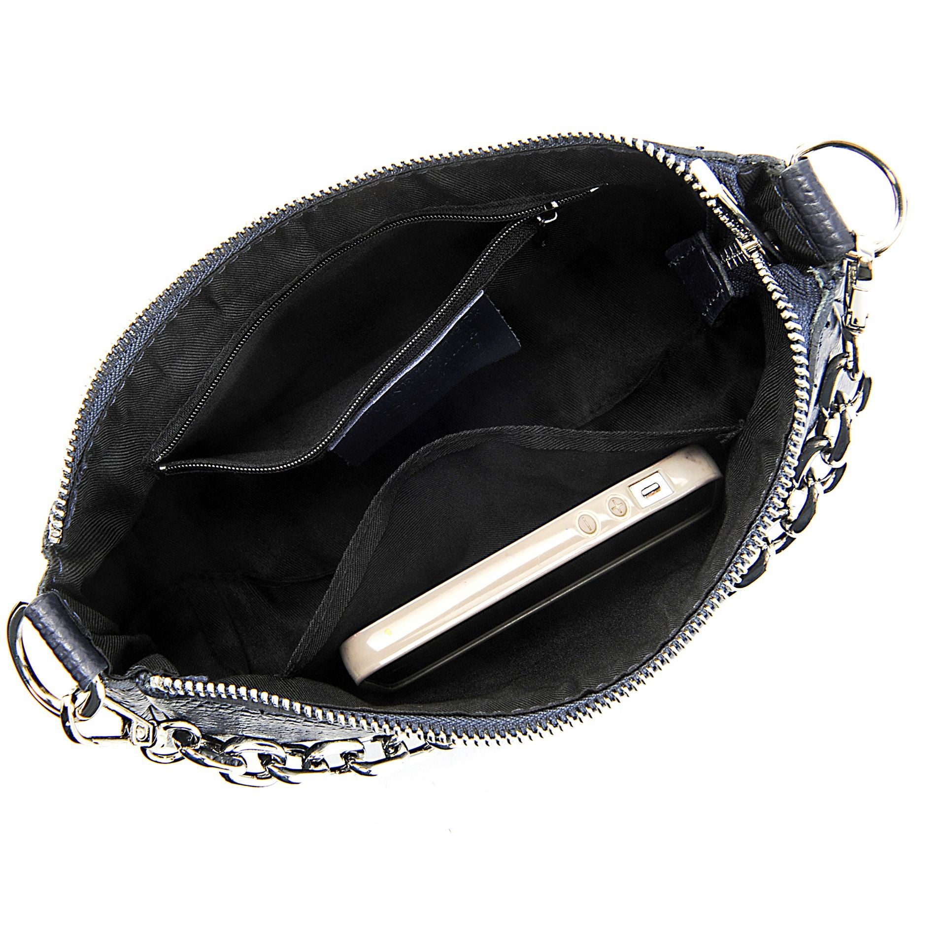 Sac french stick en cuir grainé VICTORIA Bleu marine