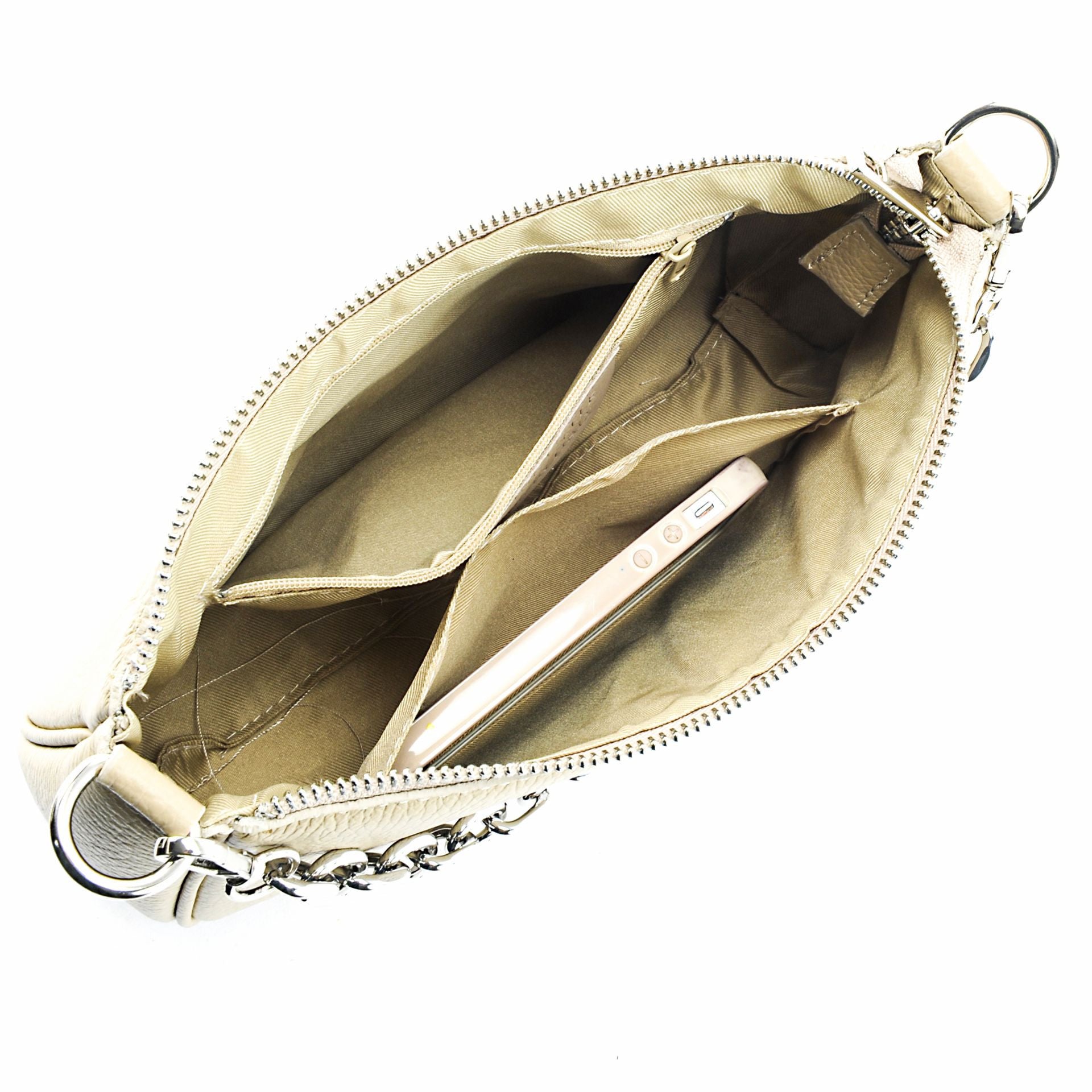 Sac french stick en cuir grainé VICTORIA Taupe clair