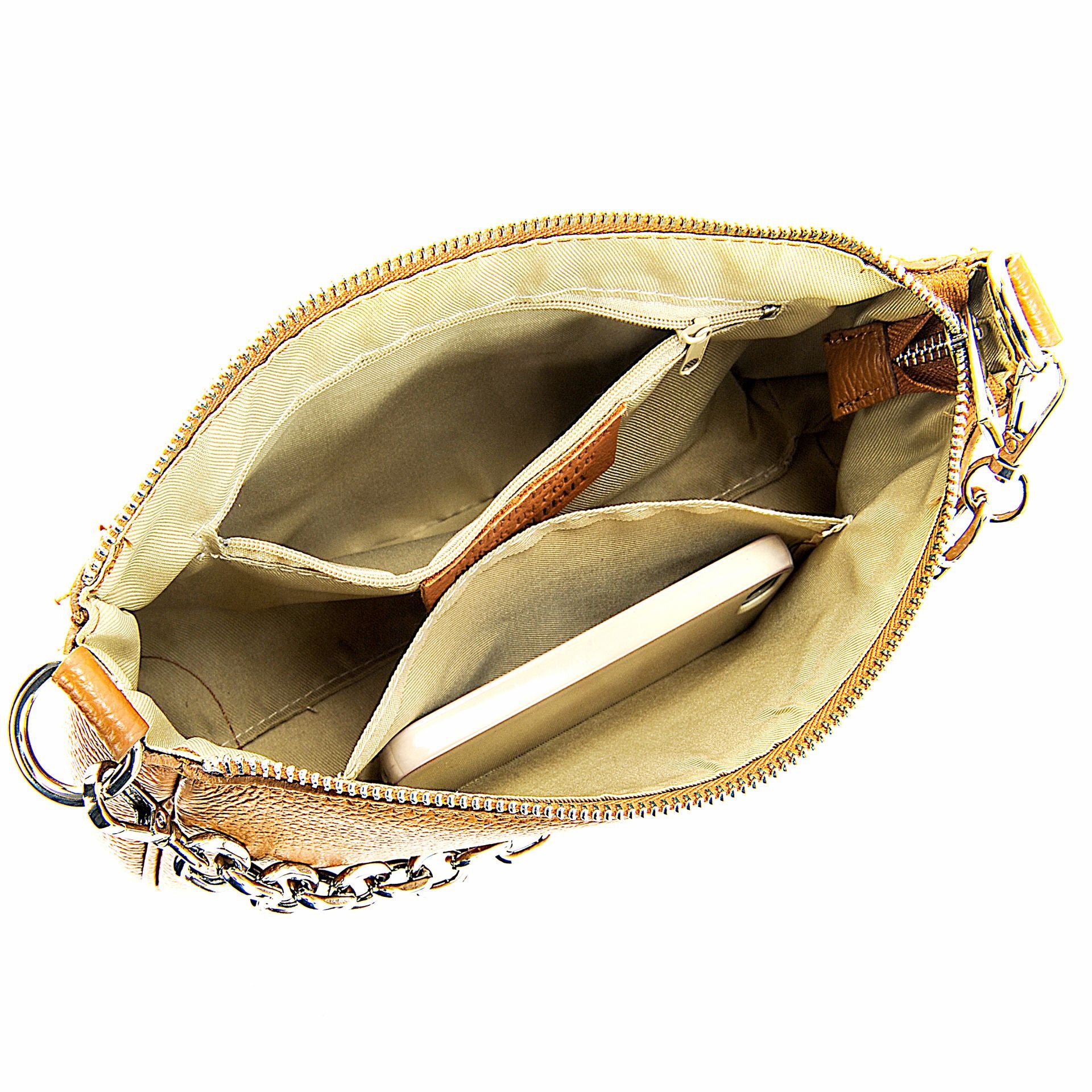 Sac french stick en cuir grainé VICTORIA Cognac foncé