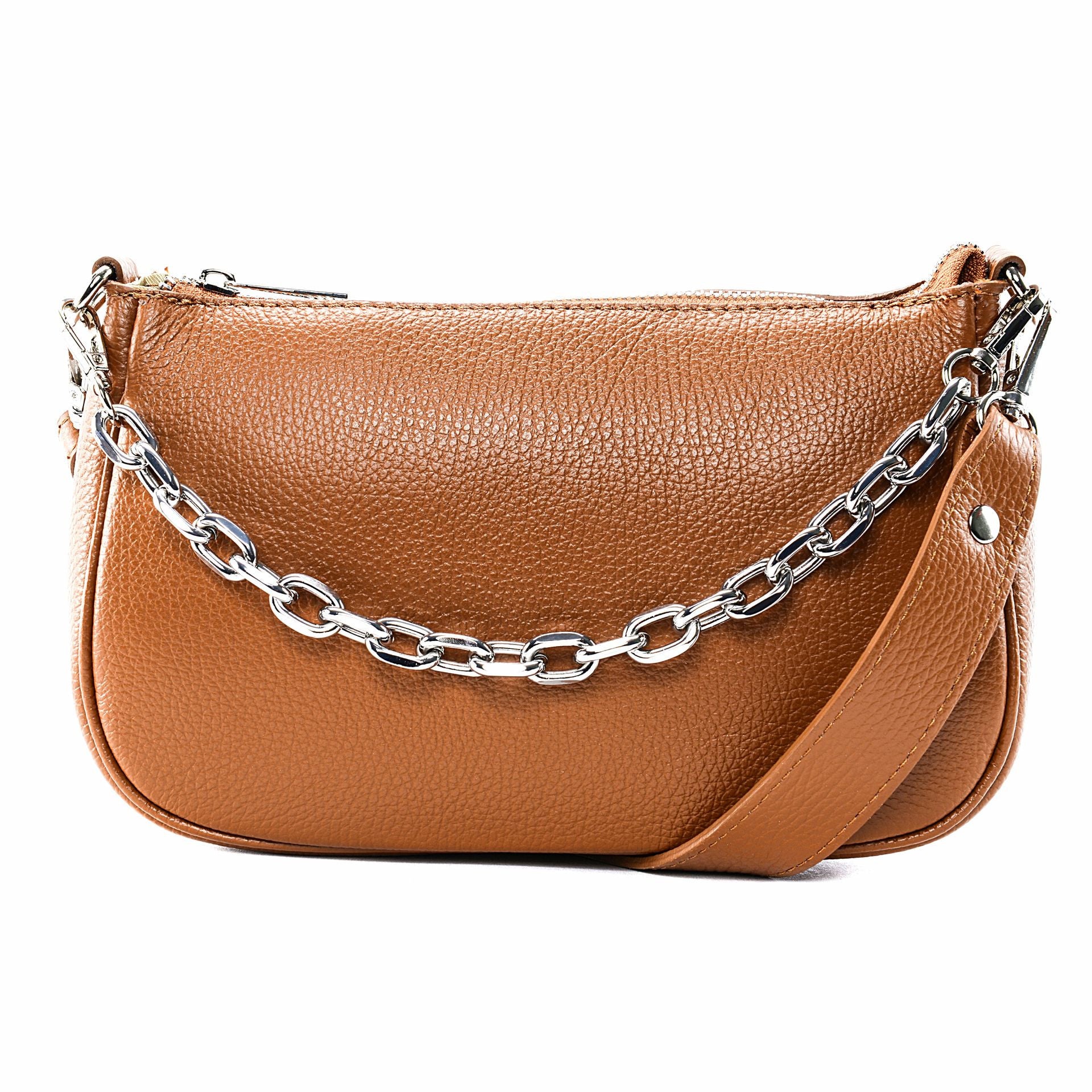 Sac french stick en cuir grainé VICTORIA Cognac foncé