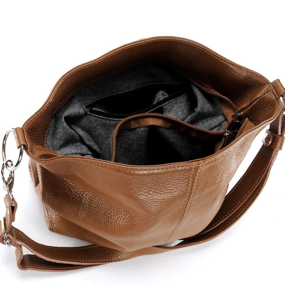 Sac à main en cuir grainé KUTA Camel foncé