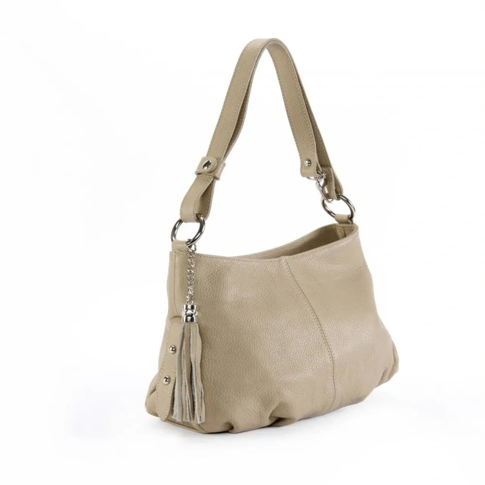Sac à main en cuir grainé LOBE Taupe clair