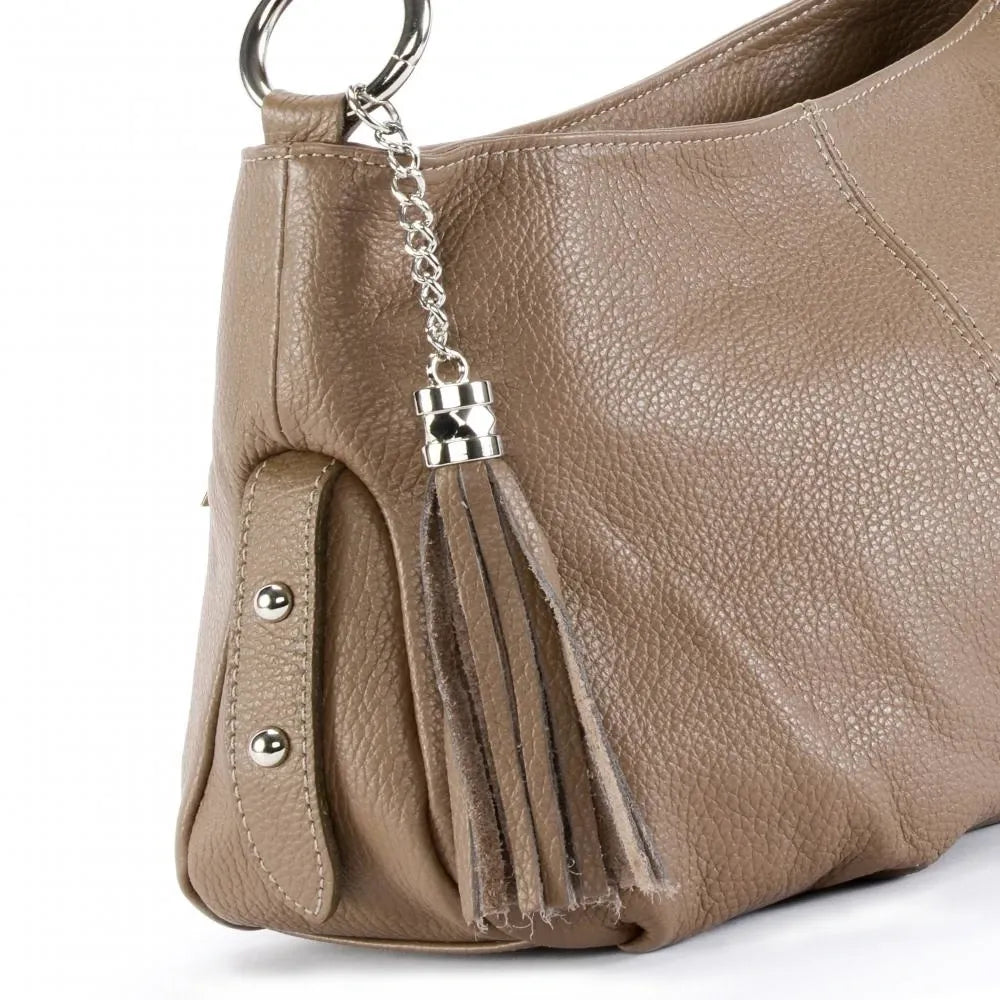 Sac à main en cuir grainé LOBE Taupe foncé