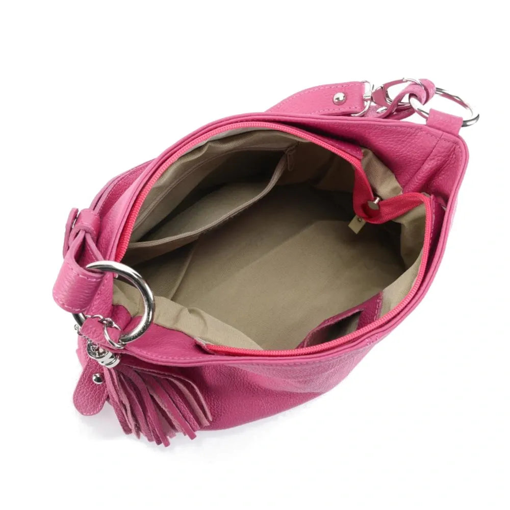 Sac à main en cuir grainé LOBE Rose fuchsia