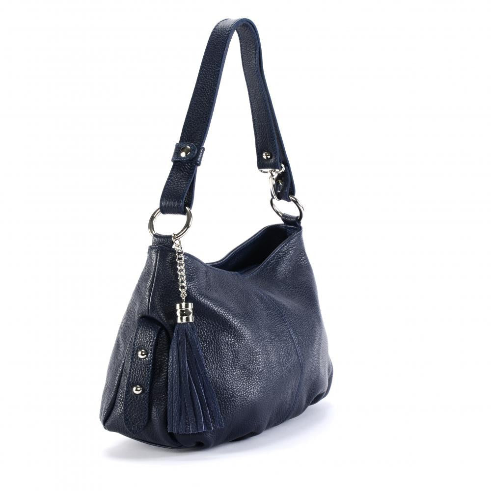 Sac à main en cuir grainé LOBE Bleu marine