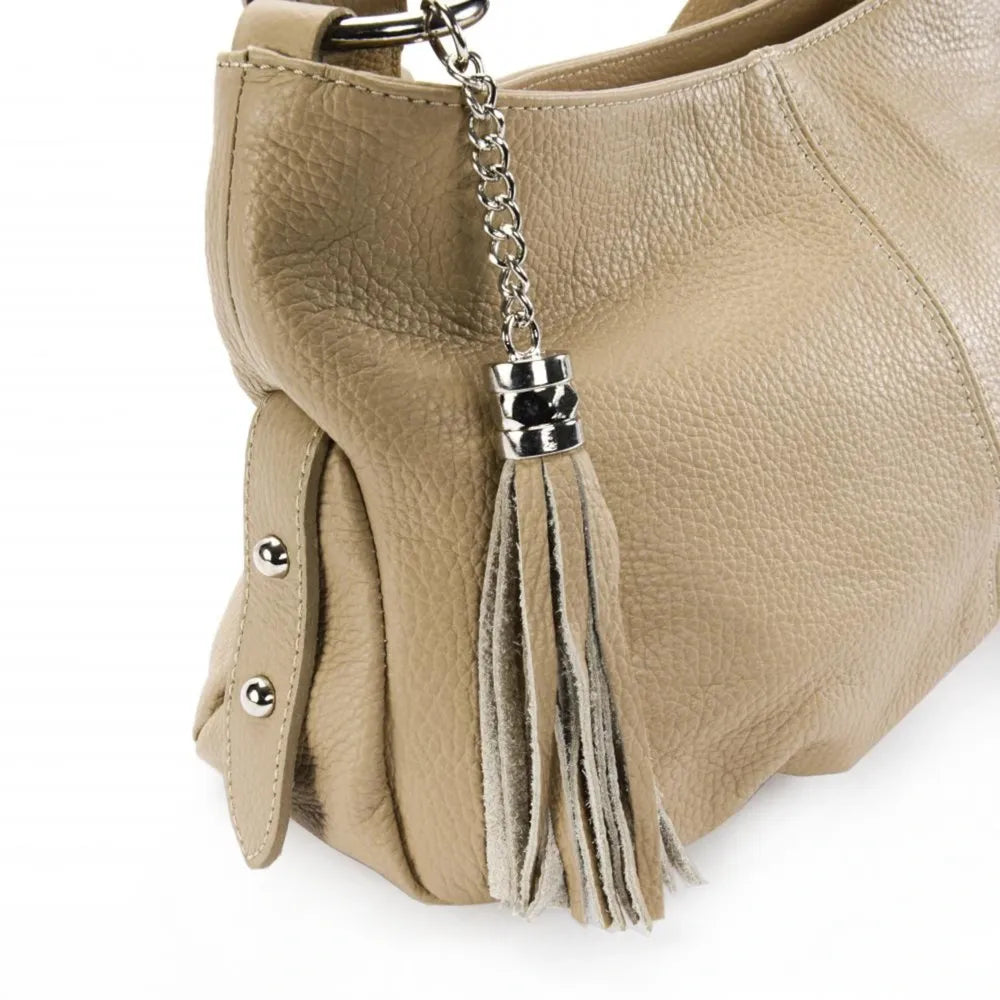 Sac à main en cuir grainé LOBE Taupe clair