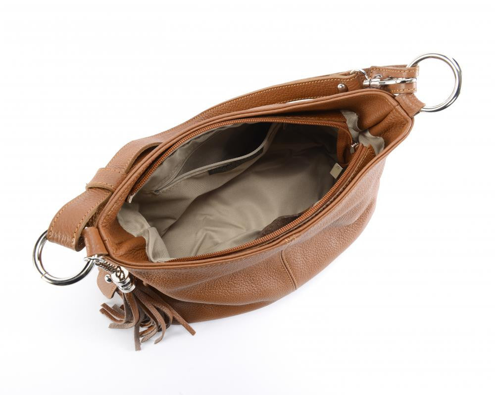 Sac à main en cuir grainé LOBE Cognac foncé