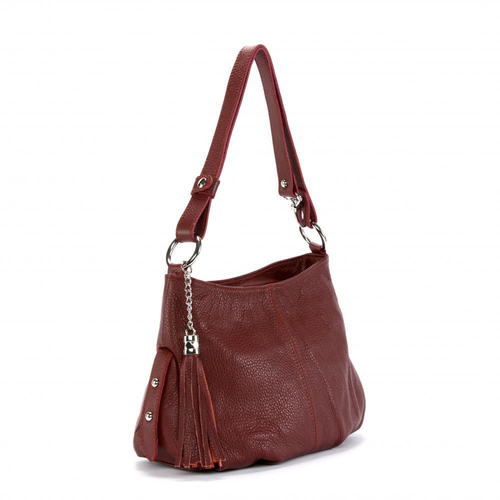 Sac à main en cuir grainé LOBE Rouge foncé