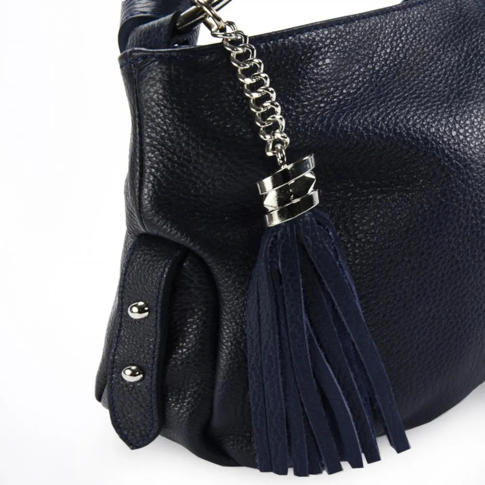 Sac à main en cuir grainé LOBE Bleu marine