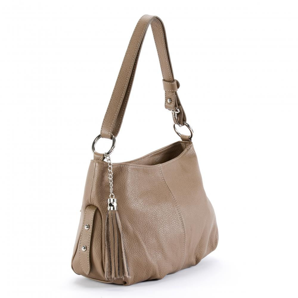 Sac à main en cuir grainé LOBE Taupe foncé