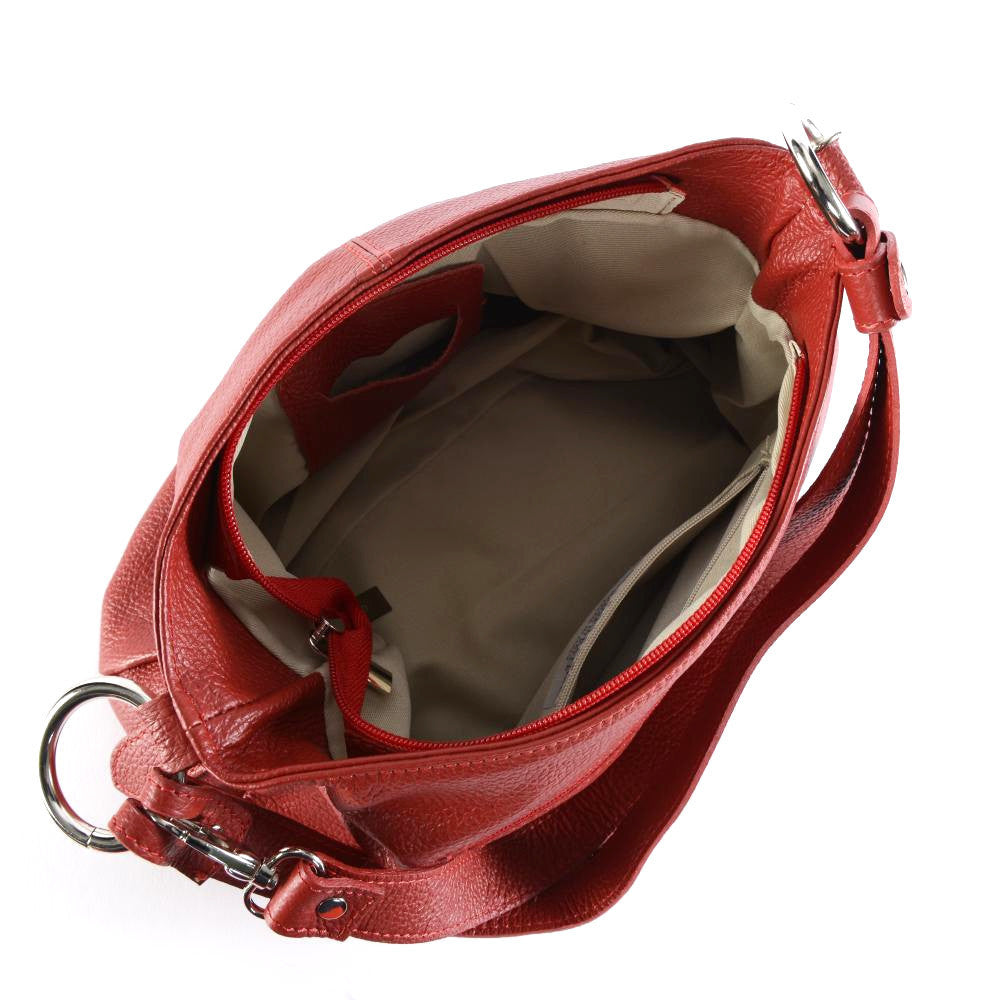 Sac à main en cuir grainé LOBE Rouge garance
