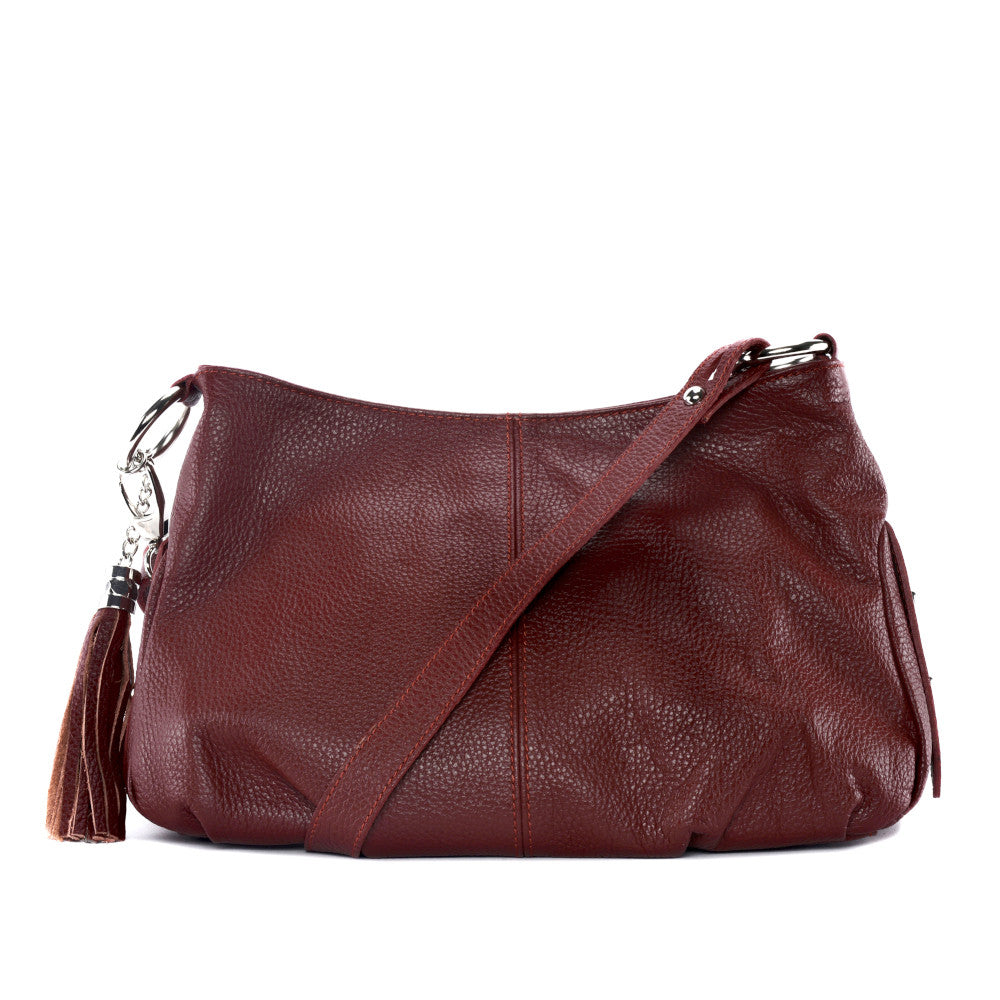 Sac à main en cuir grainé LOBE Rouge foncé