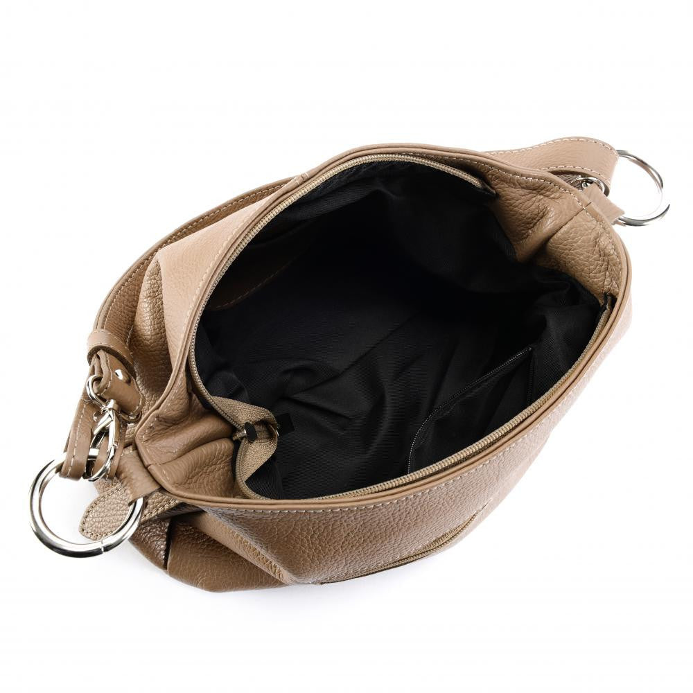 Sac à main en cuir grainé LOBE Taupe foncé