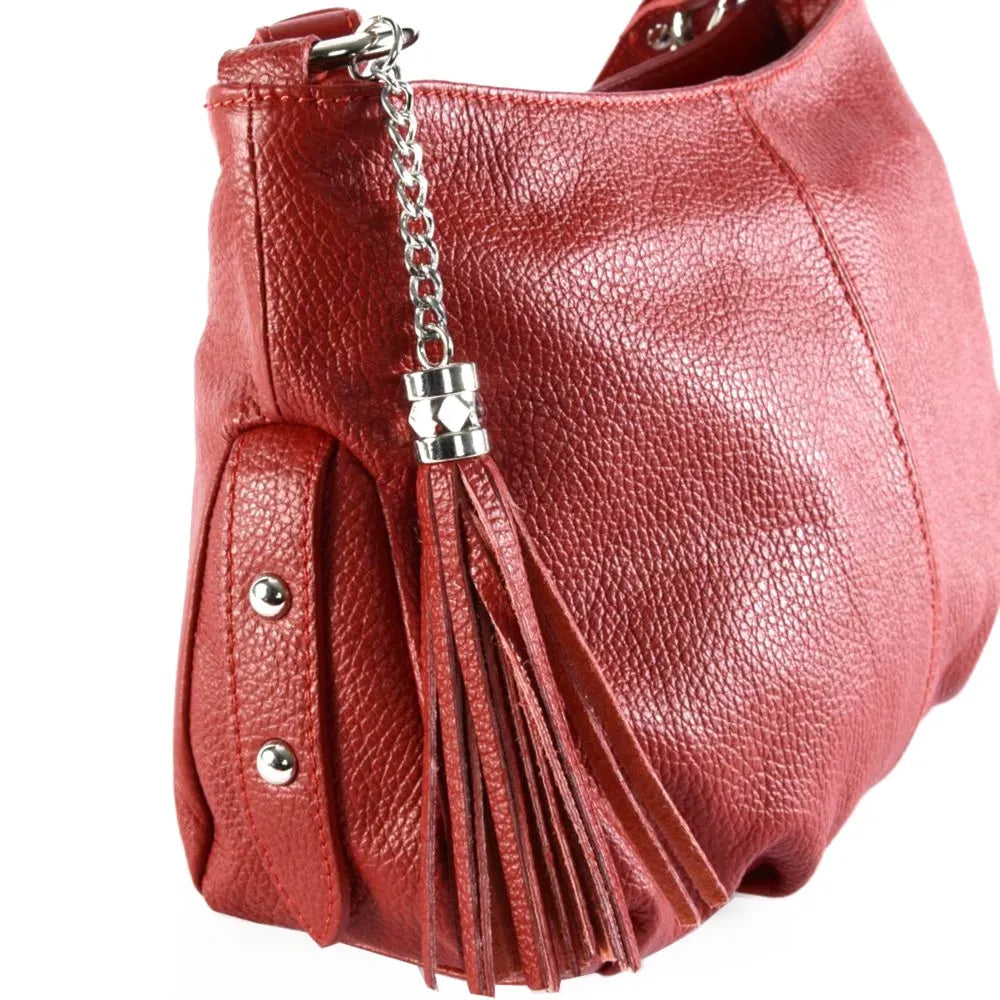 Sac à main en cuir grainé LOBE Rouge garance