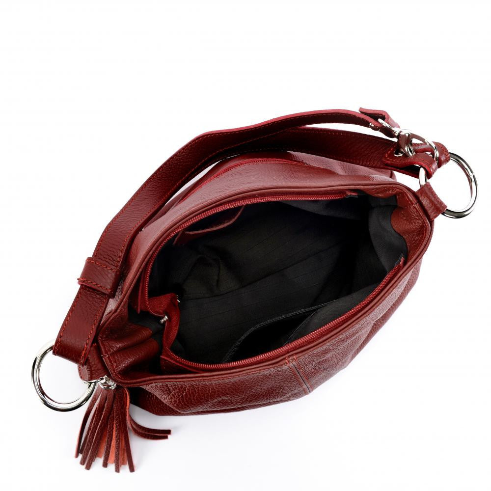 Sac à main en cuir grainé LOBE Rouge foncé