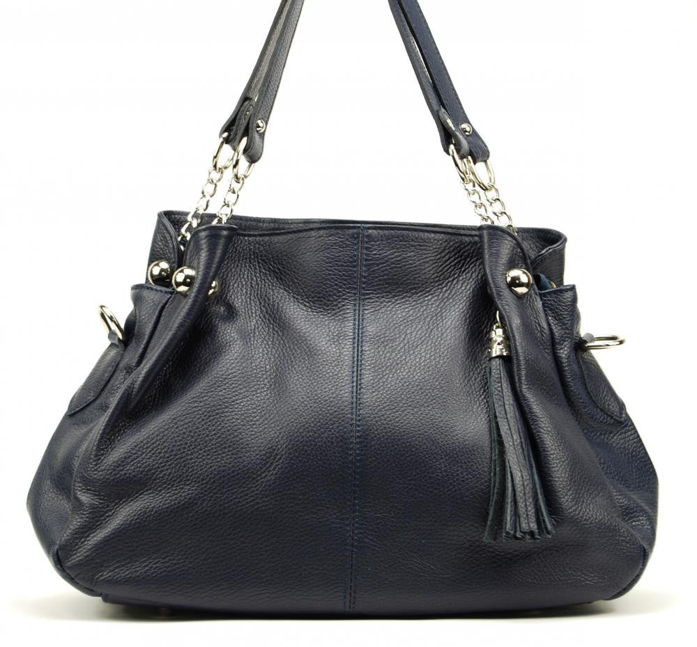 Sac à main en cuir grainé MADISON Bleu marine