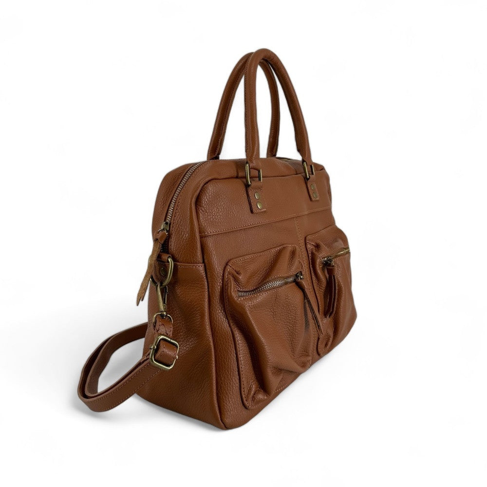 Sac à main en cuir grainé MOSCOU Cognac
