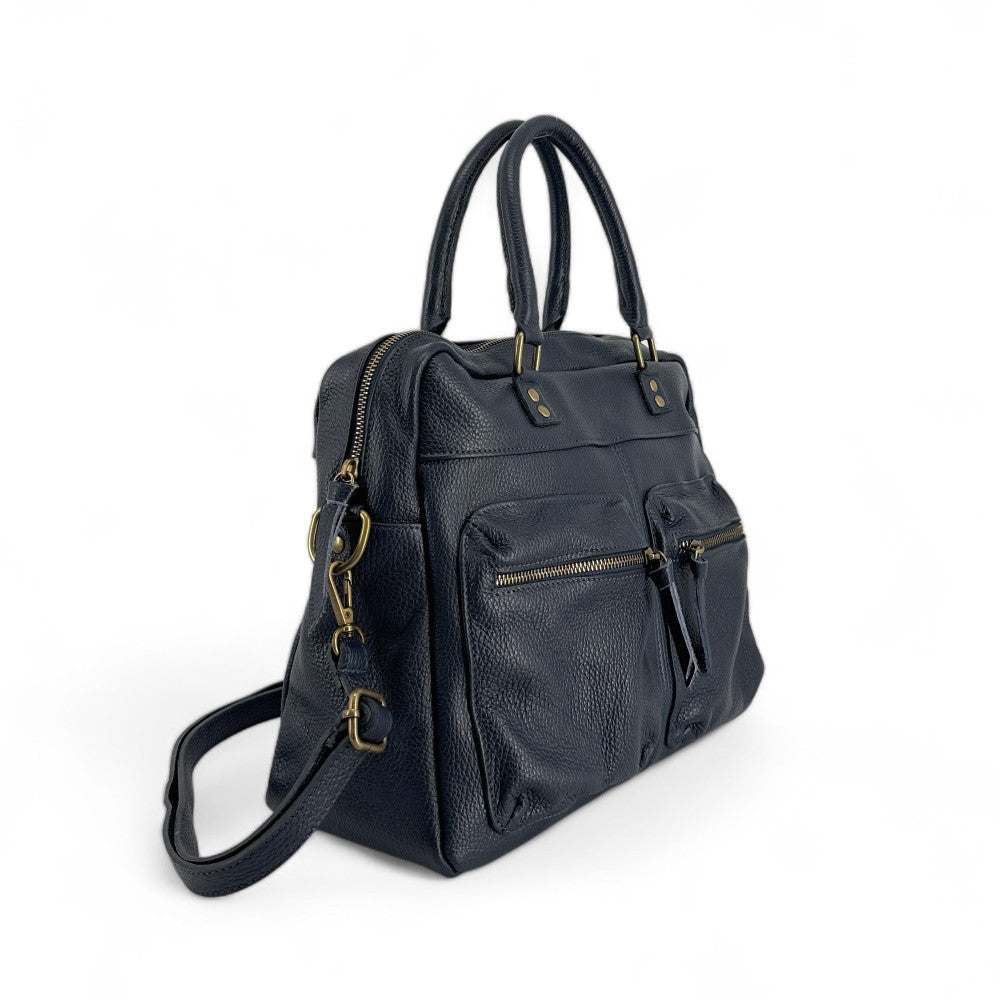 Sac à main en cuir grainé MOSCOU Bleu marine