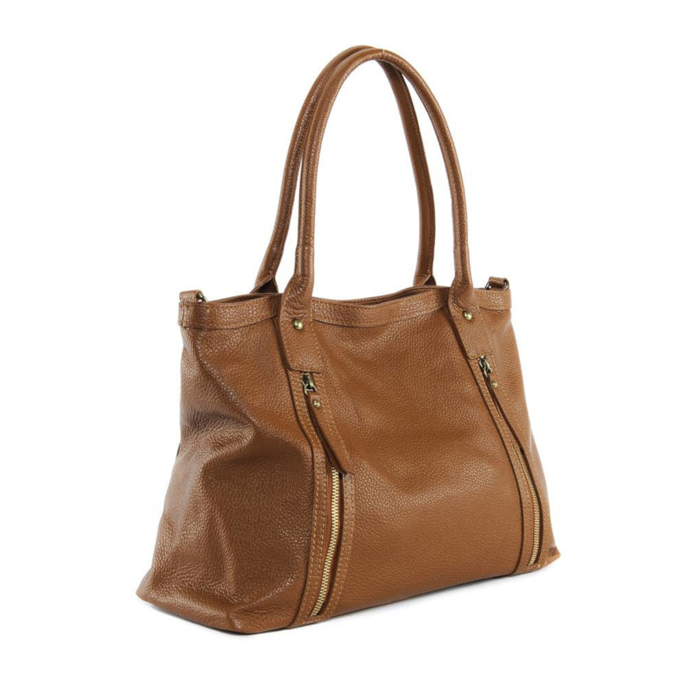Sac à main en cuir grainé RANGOON Cognac foncé