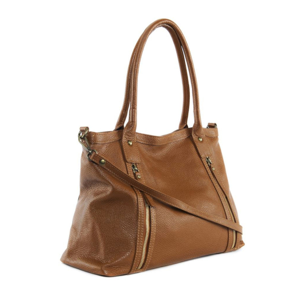 Sac à main en cuir grainé RANGOON Cognac foncé