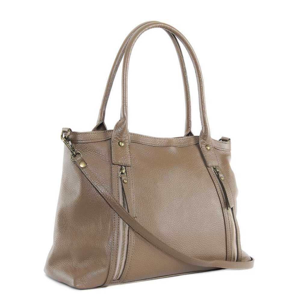 Sac à main en cuir grainé RANGOON Taupe foncé