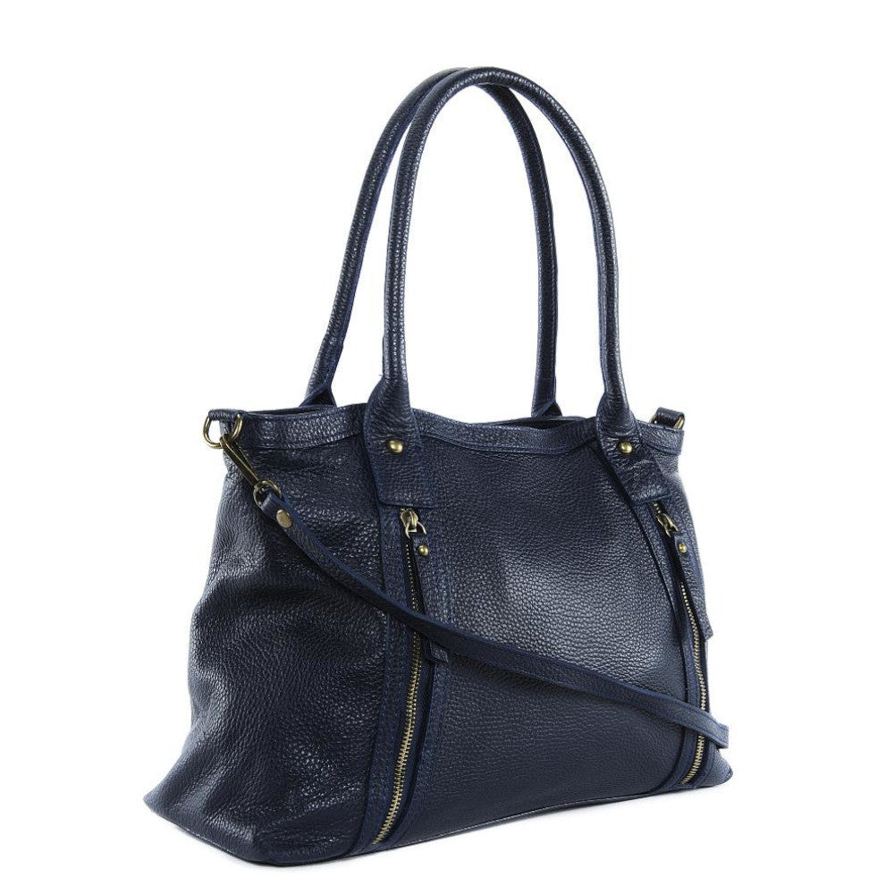 Sac à main en cuir grainé RANGOON Bleu marine