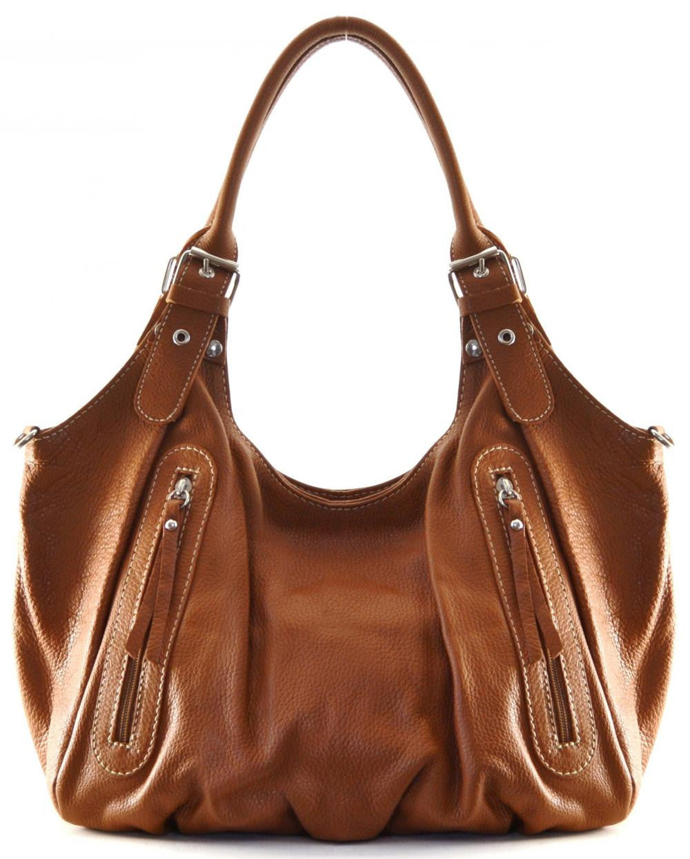 Sac à main en cuir grainé SAINT TROP Cognac foncé
