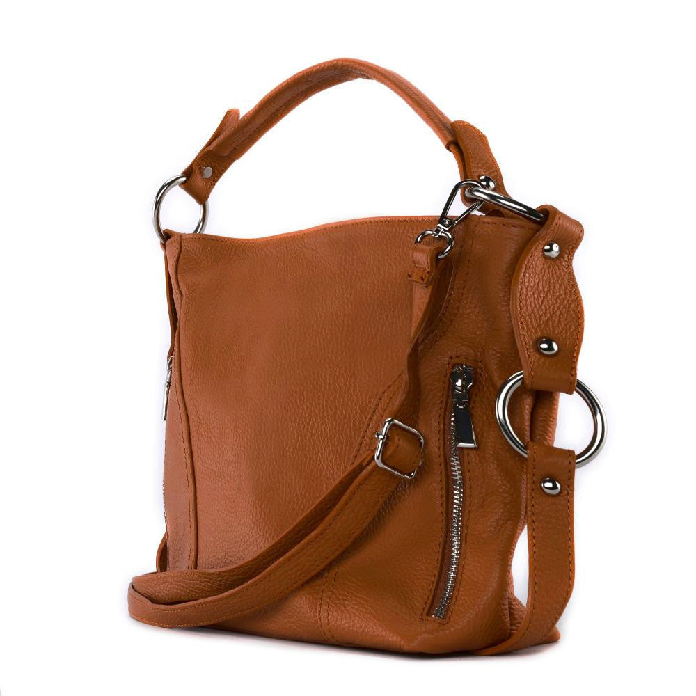 Sac à main en cuir grainé SETE Cognac foncé