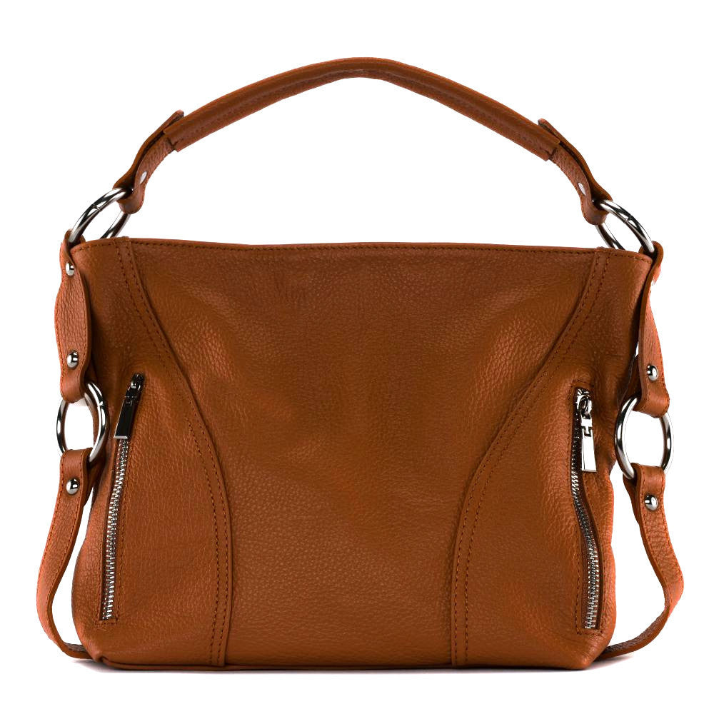 Sac à main en cuir grainé SETE Cognac foncé