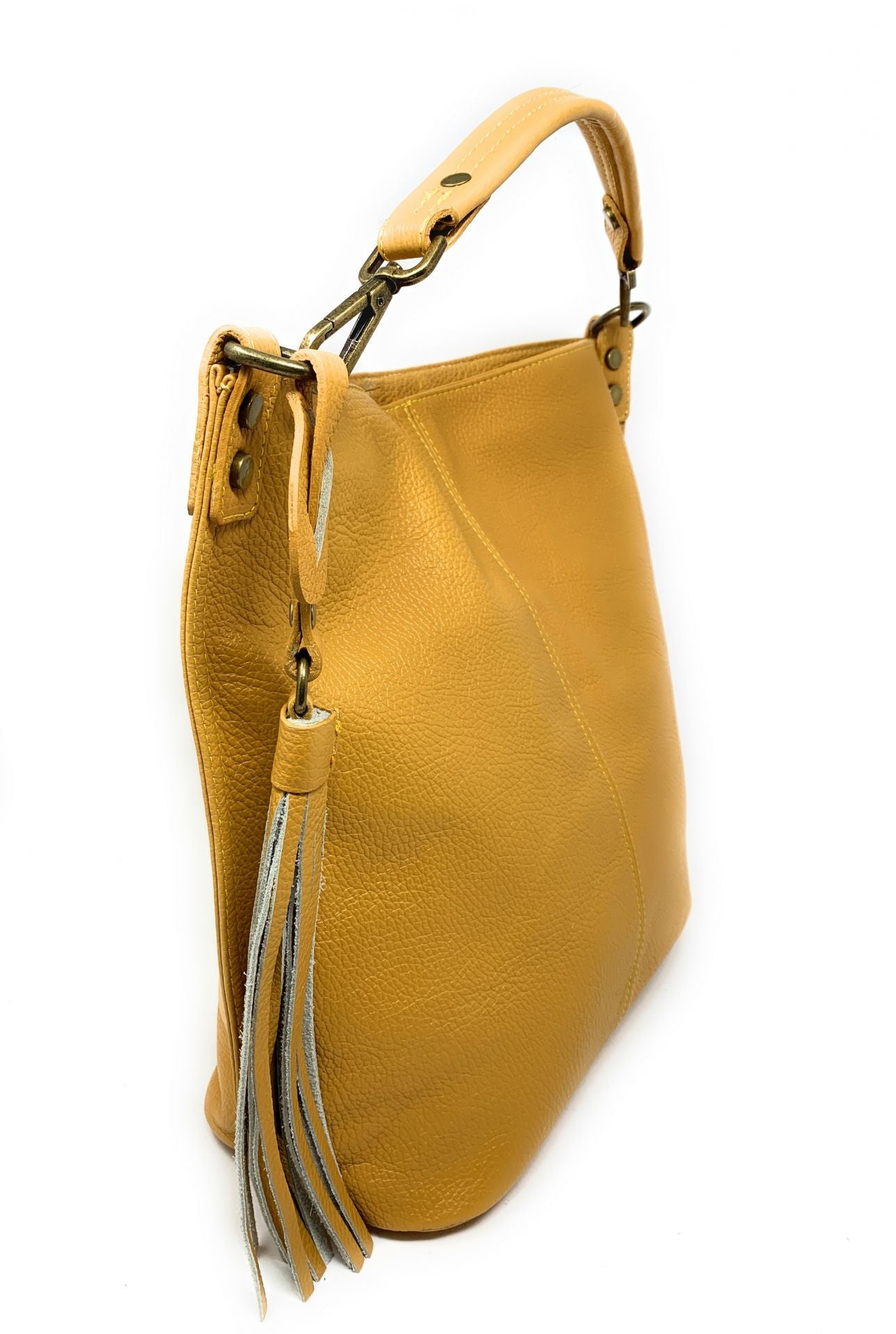 Sac à main en cuir grainé TANAH Jaune Moutarde