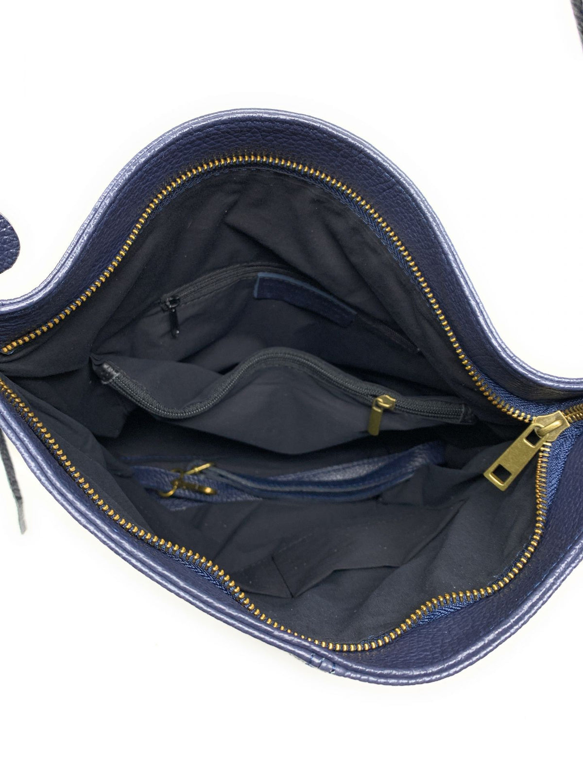 Sac à main en cuir grainé TANAH Bleu marine