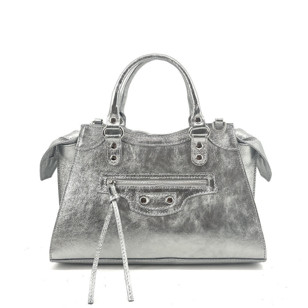 Sac à main en cuir irisé MERCREDI Argent moyen