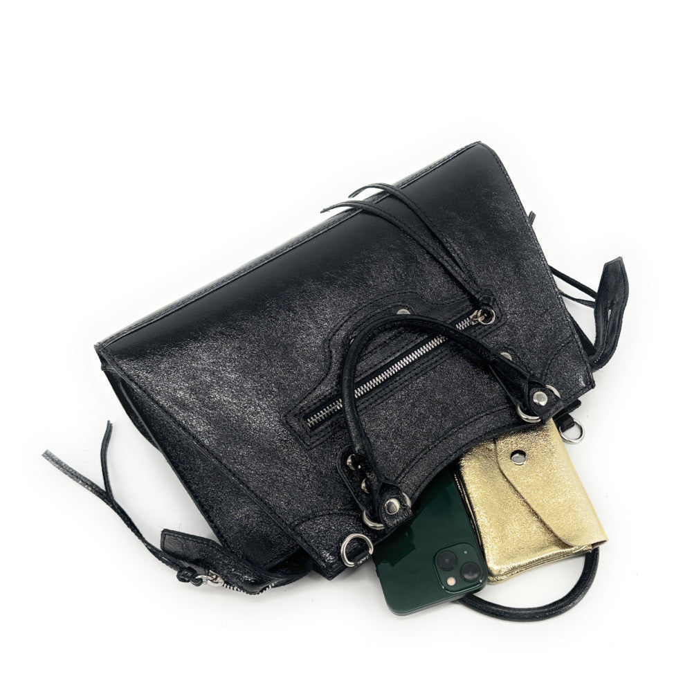 Sac à main en cuir irisé MERCREDI Noir irisé