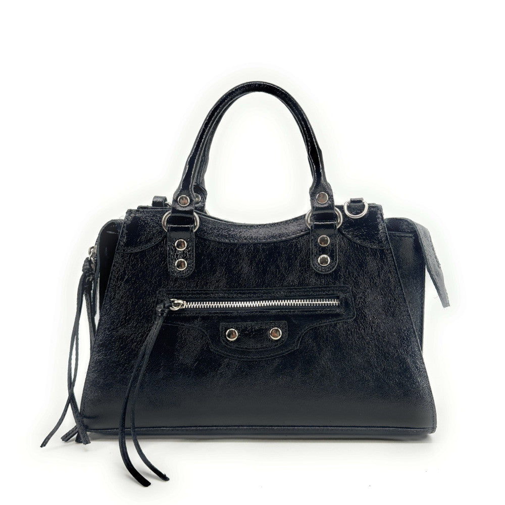 Sac à main en cuir irisé MERCREDI Noir irisé